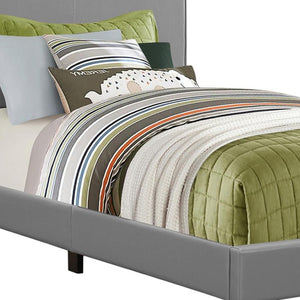 HomeRoots Solid Modern Twin Bed in Gray Faux Leather with Durable Wood Frame for Stylish Comfort and Support 333283