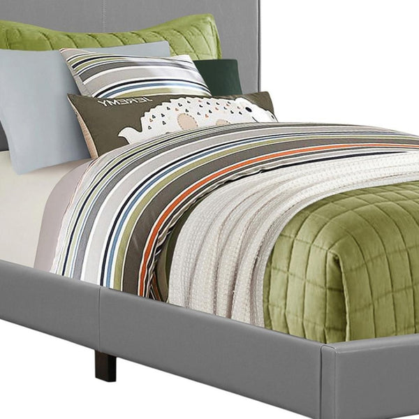HomeRoots Solid Modern Twin Bed in Gray Faux Leather with Durable Wood Frame for Stylish Comfort and Support 333283