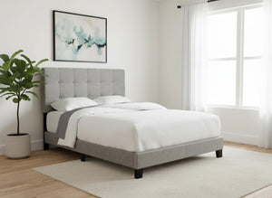 HomeRoots Gray Full Upholstered Linen Bed Frame - Stylish Modern Design with Durable Wood Construction Grey,Black 333284