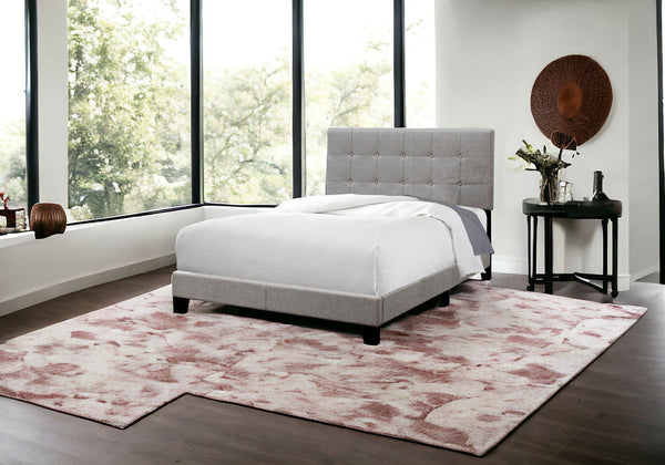 Homeroots Gray Solid And Manufactured Wood Full Upholstered Linen Bed Frame Grey,Black Foam 333284