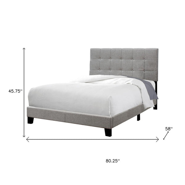 HomeRoots Gray Full Upholstered Linen Bed Frame - Stylish Modern Design with Durable Wood Construction Grey,Black 333284