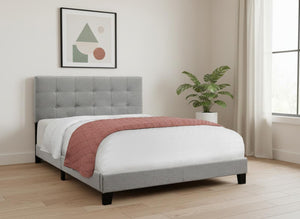 HomeRoots Gray Queen Tufted Upholstered Bed Frame – Elegant Comfort with Solid Wood Support for Stylish Bedrooms Grey 333285