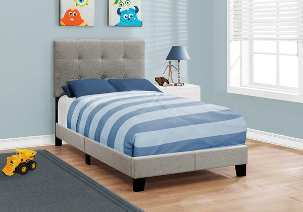 HomeRoots Gray Twin Upholstered Bed Frame with Elegant Nailhead Trim and Durable Foam-Padded Headboard Grey 333286