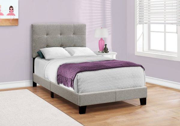 Homeroots Gray Twin Tufted Upholstered Linen Bed Frame With Nailhead Trim Grey Foam 333286