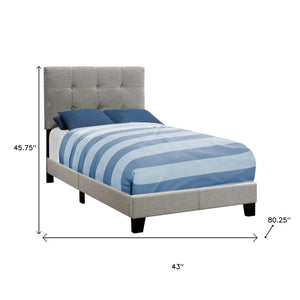 HomeRoots Gray Twin Upholstered Bed Frame with Elegant Nailhead Trim and Durable Foam-Padded Headboard Grey 333286