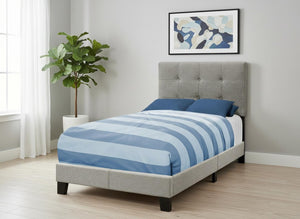 HomeRoots Gray Twin Upholstered Bed Frame with Elegant Nailhead Trim and Durable Foam-Padded Headboard Grey 333286