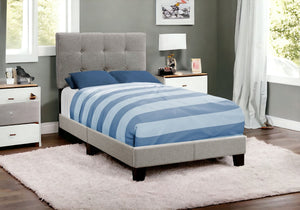 Homeroots Gray Twin Tufted Upholstered Linen Bed Frame With Nailhead Trim Grey Foam 333286