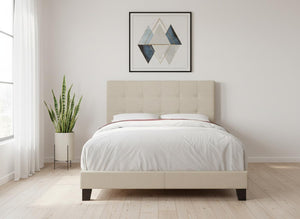 HomeRoots Gray Full Upholstered Linen Bed Frame - Stylish Modern Design with Durable Wood Construction Beige,Black 333287