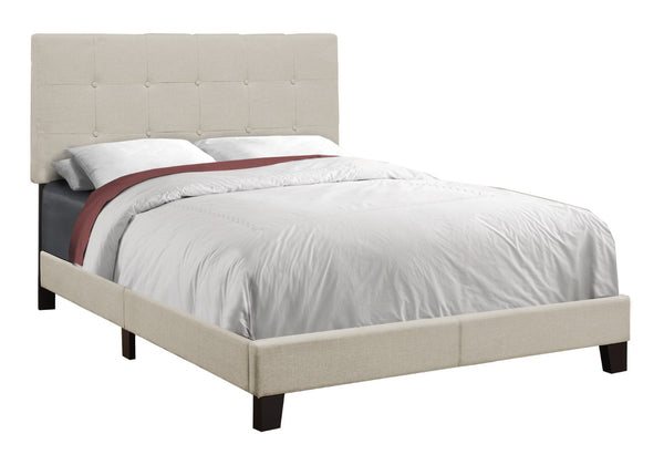 HomeRoots Gray Full Upholstered Linen Bed Frame - Stylish Modern Design with Durable Wood Construction Beige,Black 333287