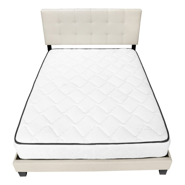 HomeRoots Gray Queen Tufted Upholstered Bed Frame – Elegant Comfort with Solid Wood Support for Stylish Bedrooms Beige 333288