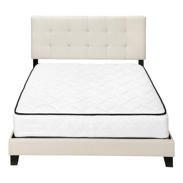 HomeRoots Gray Queen Tufted Upholstered Bed Frame – Elegant Comfort with Solid Wood Support for Stylish Bedrooms Beige 333288