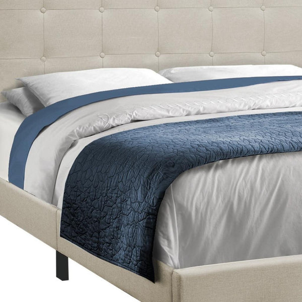 HomeRoots Gray Queen Tufted Upholstered Bed Frame – Elegant Comfort with Solid Wood Support for Stylish Bedrooms Beige 333288