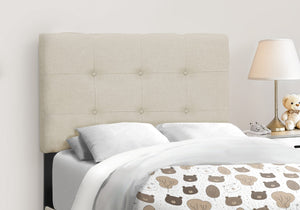 HomeRoots Gray Twin Upholstered Bed Frame with Elegant Nailhead Trim and Durable Foam-Padded Headboard Beige 333289