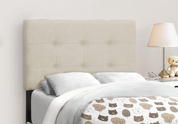 HomeRoots Gray Twin Upholstered Bed Frame with Elegant Nailhead Trim and Durable Foam-Padded Headboard Beige 333289