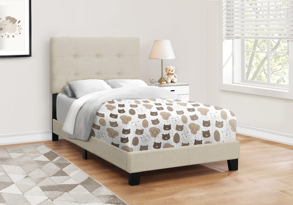 HomeRoots Gray Twin Upholstered Bed Frame with Elegant Nailhead Trim and Durable Foam-Padded Headboard Beige 333289