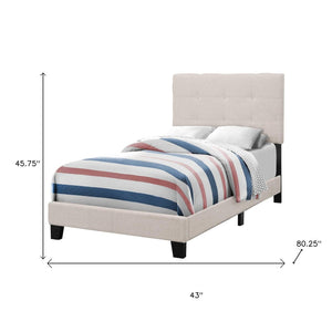HomeRoots Gray Twin Upholstered Bed Frame with Elegant Nailhead Trim and Durable Foam-Padded Headboard Beige 333289