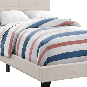 Homeroots Beige Twin Tufted Upholstered Linen Bed Frame With Nailhead Trim Beige Foam 333289