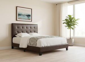 HomeRoots Gray Full Upholstered Linen Bed Frame - Stylish Modern Design with Durable Wood Construction Brown,Black 333290