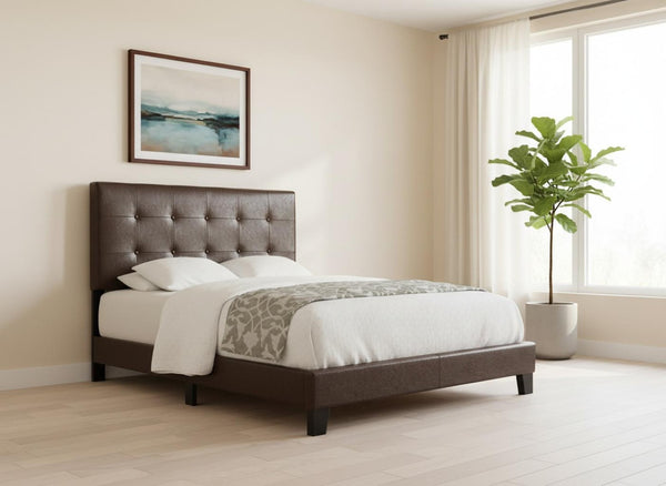 HomeRoots Gray Full Upholstered Linen Bed Frame - Stylish Modern Design with Durable Wood Construction Brown,Black 333290