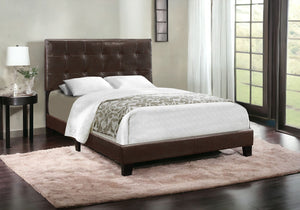 Homeroots Brown Solid And Manufactured Wood Full Upholstered Faux Leather Bed Frame Brown,Black Foam 333290