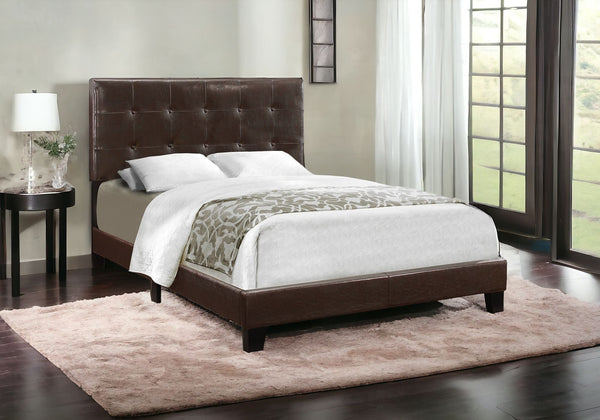Homeroots Brown Solid And Manufactured Wood Full Upholstered Faux Leather Bed Frame Brown,Black Foam 333290