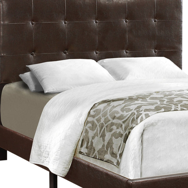 Homeroots Brown Solid And Manufactured Wood Full Upholstered Faux Leather Bed Frame Brown,Black Foam 333290