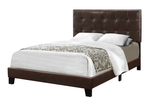 Homeroots Brown Solid And Manufactured Wood Full Upholstered Faux Leather Bed Frame Brown,Black Foam 333290