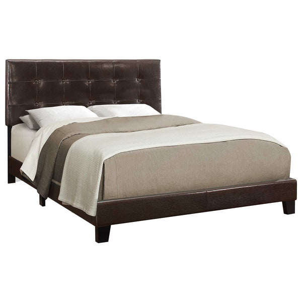 Homeroots Dark Brown Solid Wood Queen Tufted Upholstered Linen Bed Frame With Nailhead Trim Brown Foam 333291