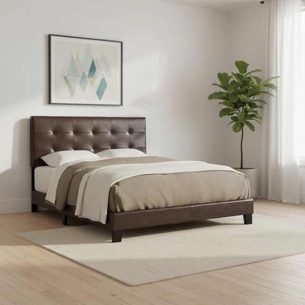 HomeRoots Gray Queen Tufted Upholstered Bed Frame – Elegant Comfort with Solid Wood Support for Stylish Bedrooms Brown 333291