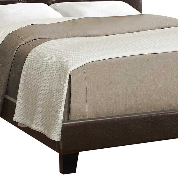 Homeroots Dark Brown Solid Wood Queen Tufted Upholstered Linen Bed Frame With Nailhead Trim Brown Foam 333291