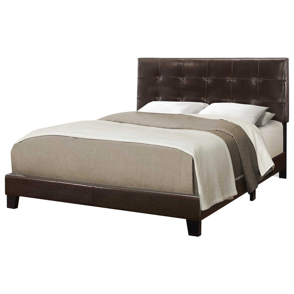 Homeroots Dark Brown Solid Wood Queen Tufted Upholstered Linen Bed Frame With Nailhead Trim Brown Foam 333291
