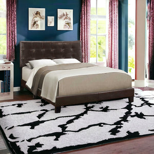 Homeroots Dark Brown Solid Wood Queen Tufted Upholstered Linen Bed Frame With Nailhead Trim Brown Foam 333291