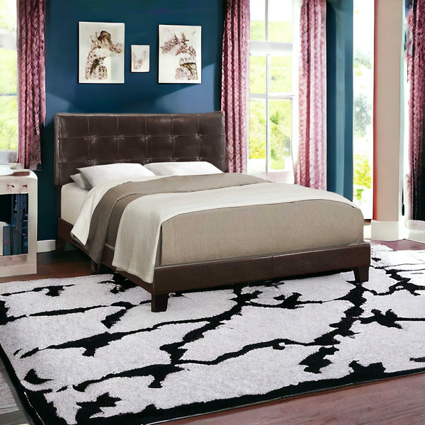 Homeroots Dark Brown Solid Wood Queen Tufted Upholstered Linen Bed Frame With Nailhead Trim Brown Foam 333291