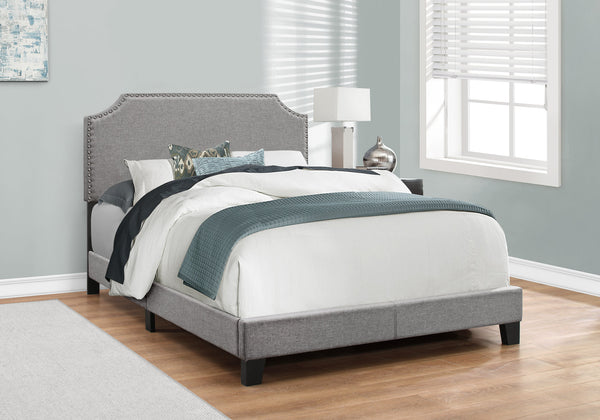 Homeroots Gray Solid And Manufactured Wood Full Upholstered Faux Leather Bed Frame Grey Solid Manufactured Wood 333294