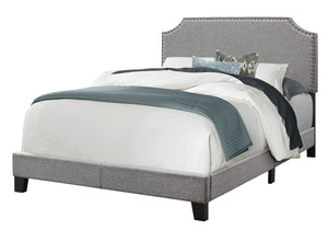 Homeroots Gray Solid And Manufactured Wood Full Upholstered Faux Leather Bed Frame Grey Solid Manufactured Wood 333294