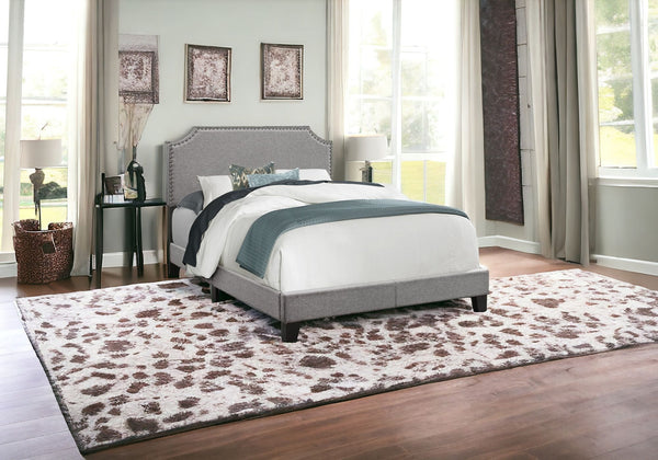 Homeroots Gray Solid And Manufactured Wood Full Upholstered Faux Leather Bed Frame Grey Solid Manufactured Wood 333294