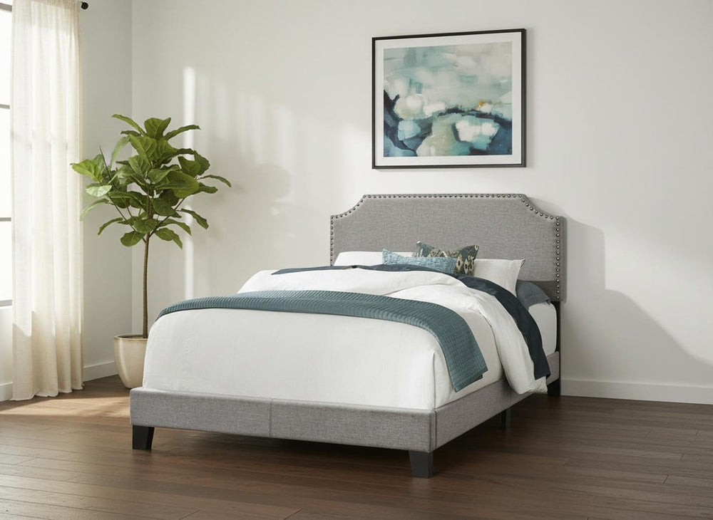 HomeRoots Gray Full Upholstered Faux Leather Bed Frame - Durable Solid Wood Construction & Elegant Design Grey 333294