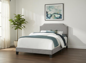 HomeRoots Gray Full Upholstered Faux Leather Bed Frame - Durable Solid Wood Construction & Elegant Design Grey 333294