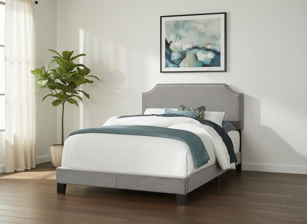 HomeRoots Gray Full Upholstered Faux Leather Bed Frame - Durable Solid Wood Construction & Elegant Design Grey 333294