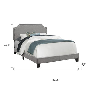 HomeRoots Gray Full Upholstered Faux Leather Bed Frame - Durable Solid Wood Construction & Elegant Design Grey 333294
