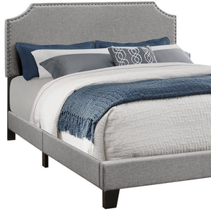 Homeroots Gray Queen Upholstered Bed Frame With Nailhead Trim Grey Foam 333295
