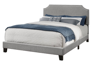 Homeroots Gray Queen Upholstered Bed Frame With Nailhead Trim Grey Foam 333295