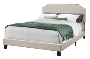 Homeroots Beige Queen Upholstered Bed Frame With Nailhead Trim Beige Foam 333297