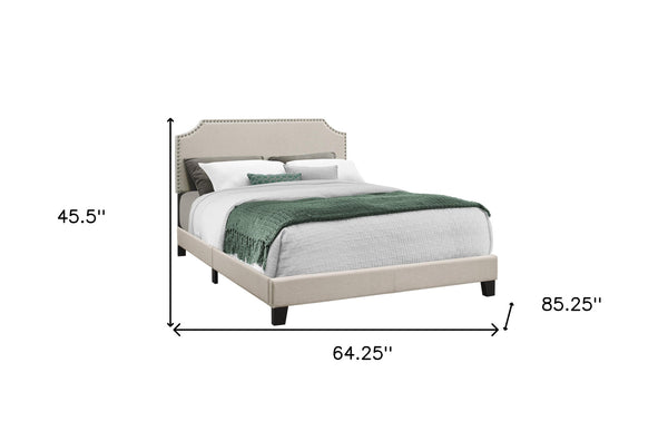 Homeroots Beige Queen Upholstered Bed Frame With Nailhead Trim Beige Foam 333297