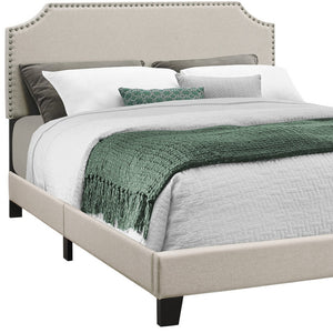 Homeroots Beige Queen Upholstered Bed Frame With Nailhead Trim Beige Foam 333297