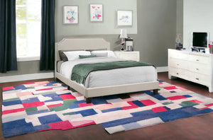 Homeroots Beige Queen Upholstered Bed Frame With Nailhead Trim Beige Foam 333297