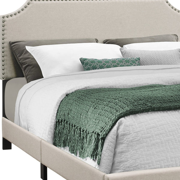 Homeroots Beige Queen Upholstered Bed Frame With Nailhead Trim Beige Foam 333297