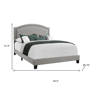 HomeRoots Gray Solid Wood Queen Bed Frame with Upholstered Linen and Elegant Nailhead Trim for Stylish Comfort Grey 333300