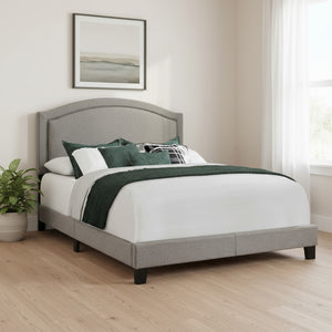 HomeRoots Gray Solid Wood Queen Bed Frame with Upholstered Linen and Elegant Nailhead Trim for Stylish Comfort Grey 333300