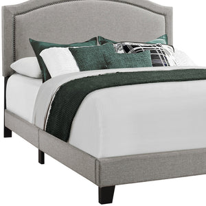Homeroots Gray Solid Wood Queen Upholstered Linen Bed Frame With Nailhead Trim Grey Solid Manufactured Wood 333300